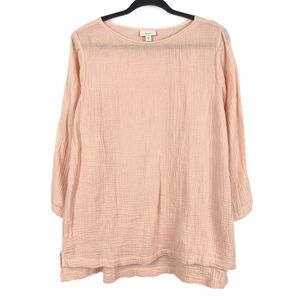J Jill Pure Jill Womens Gauze Crinkle Top M Tall Pink‎ 100% Cotton Wide Sleeve